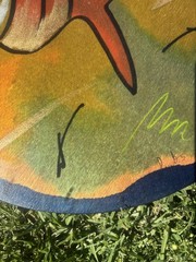 Kakadu Reut Shahar Signed Painted Wood Wall Art Mat Israel Fish 15″ Round