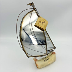 Vintage John DeMott Sailboat Sculpture Onyx Brass Copper MCM California Art