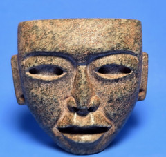 PRE-COLUMBIAN TEOTIHUACAN SERPENTINE STONE PENDANT MASK