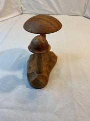 House of Monkeypod Wooden Two long stem Mushrooms on Base