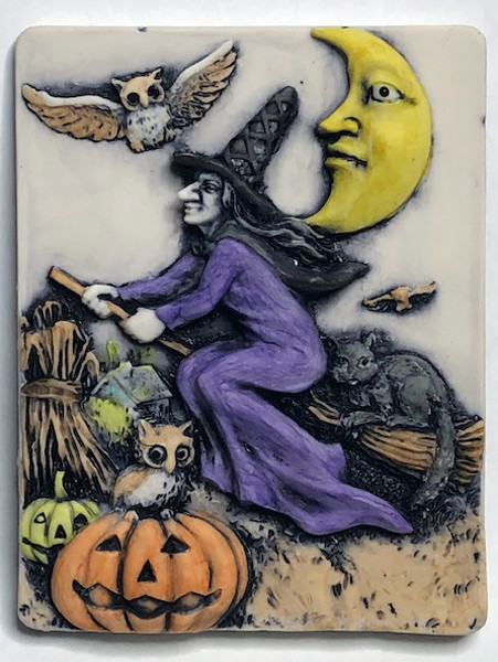 Harmony KingdomArtst Neil Eyre Designs Halloween witch owl moon pumpkin magnet b