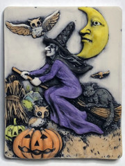 Harmony KingdomArtst Neil Eyre Designs Halloween witch owl moon pumpkin magnet b