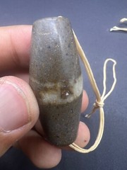 ANCIENT STONE BEAD- ANCIENT BLACK AND WHITE BANDED JASPER AFGHANISTAN BEAD