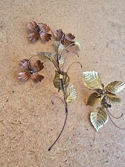 Vintage Mid-Century Brass Copper Metal Flowers Leaves Wall Art Decor