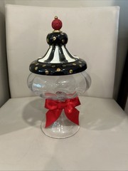 Retired Mackenzie Childs Courtly Stripe Black Tie Apothecary Jar Canister Medium