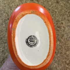 VINTAGE CORONET CZECHOSLOVAKIA ART POTTERY BRIDES BASKET Orange w/Black Trim