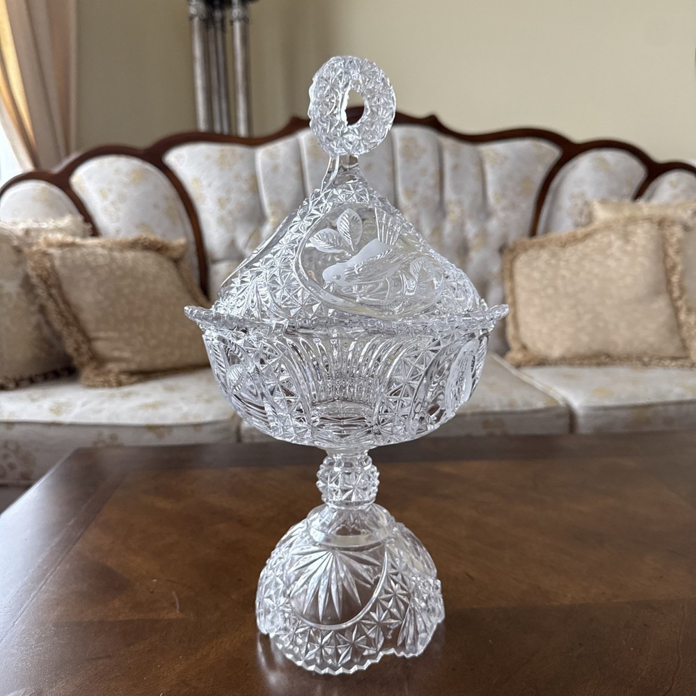 VINTAGE BLEIKRISTALL/HOFBAUER GERMANY LEAD CRYSTAL BYRD’S COLLECTION CANDY DISH