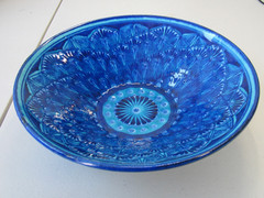 Vintage Damir Usmanov Uzbekista Rishtan Art Pottery Blue Aqua Ceramic 11″ Bowl