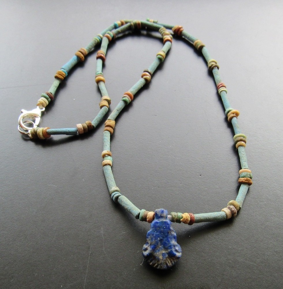 NILE Ancient Egyptian Lotus Amulet Mummy Bead Necklace ca 600 BC