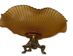 Antique Fenton glass Ruffled Pedestal ￼bowl with a brass Claw Foot Fun