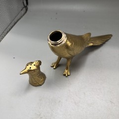 Rare Antique Vintage Metal Pheasant Bird Salt Pepper Shaker Patina Gold Tone USA
