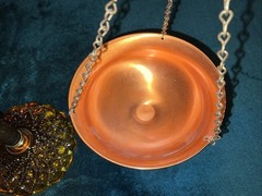 VINTAGE AMBER GLASS COPPER & BRASS ” SCALES OF JUSTICE” MID CENTURY RETRO