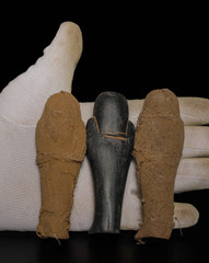 Authentic Ancient Egyptian Ushabti Set of 3 Wrapped in Linen Artifact Figure BC