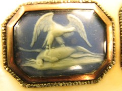 WEDGWOOD XRARE 1790 TOOTHPICK CASE & 3 JASPER MEDALLIONS CUT STEEL BEDS/GOLD
