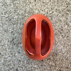 VINTAGE CORONET CZECHOSLOVAKIA ART POTTERY BRIDES BASKET Orange w/Black Trim