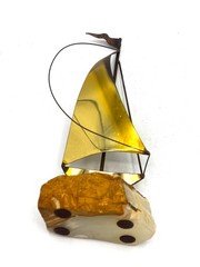SIGNED DEMOTT NAUTICAL SAILBOAT SCULPTURE CALIFORNIA USA ONYX COPPER BRASS-9”