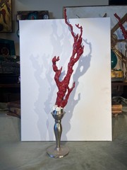 Baroque Style Curiosity Cabinet Custom Faux Red Coral Specimen on the Metal Base