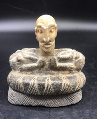 Chorlite Stone Rare Old Bactrain Male Compsite Idol Statue With Wild Animal Gurd