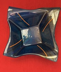 Glass Free Form Handkerchief Bowl MCM Blue Art Glass Vintage