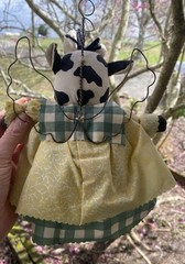 Vintage Cow Angel Hand Crafted Painted Country Farm Cloth Body 11” Gingham Skirt