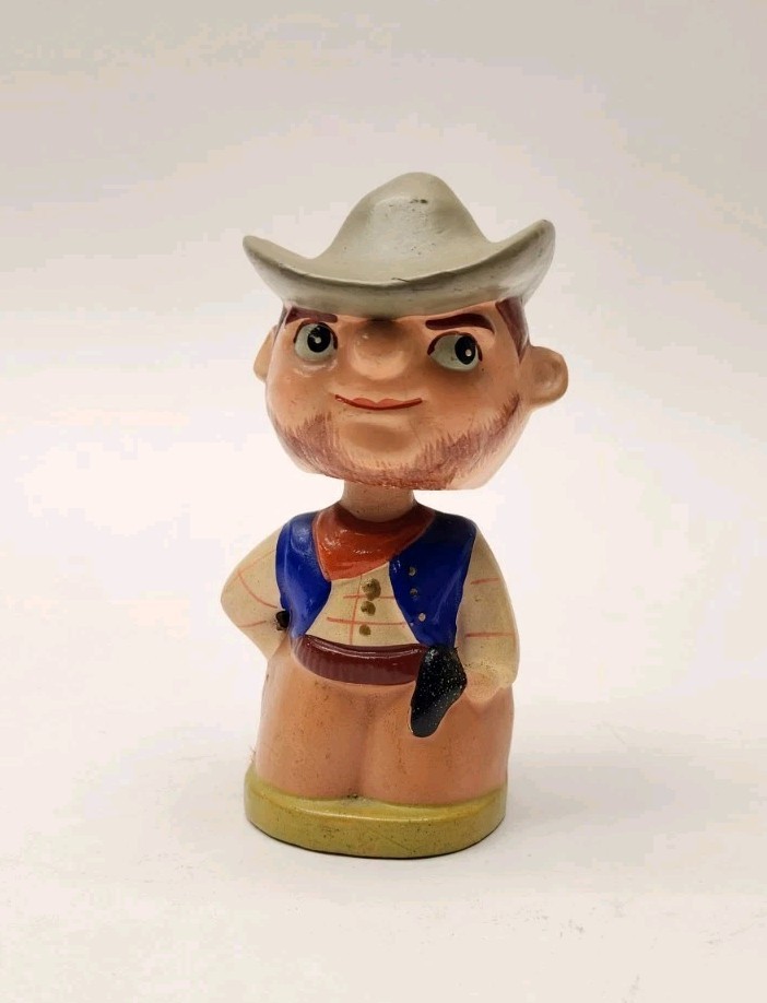 Vintage Bobblehead Cowboy Pincushion W/ Built-in Tape Measure Japan