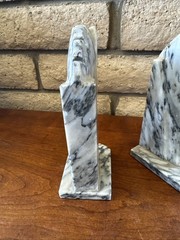 Vintage Pair Carved Stone Marble Horse Head Book Ends Mexico Felt Bottoms
