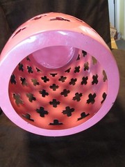 Enameled Steel barrel Shape reticulated Pink Stand Stool side Table bold design