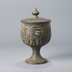 Rare Near Eastern Chlorite Stone Vase with Deer and Floral Motifs