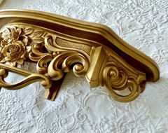 Vintage ’60’s Syroco Gold Wall Shelf Ornate Roses 19″ Wide Wall Decor #3025