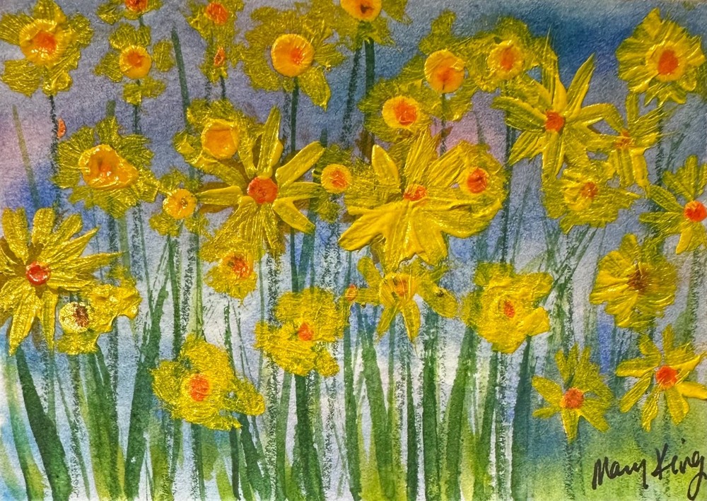 ACEO Original Mixed Media Painting by Mary King – Sunflowers