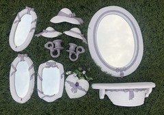 VTG Burwood HOMCO HOME INTERIORS 9pc White Wall Hanging Set MCM Purple Decor