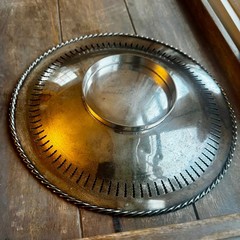Antique European 540 Silver on Copper Tea Tray Art Nouveau Floral Rope Rim 10.5