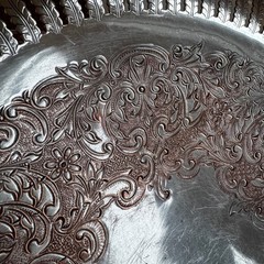 Antique European 540 Silver on Copper Tea Tray Art Nouveau Floral Rope Rim 10.5