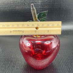 Hand Blown Large Red Apple Fruit With Leafs Hand Made Art Glass Figurine Decor
