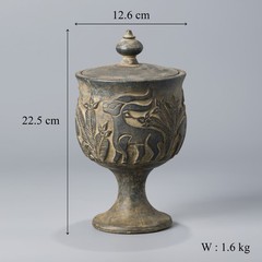 Rare Near Eastern Chlorite Stone Vase with Deer and Floral Motifs