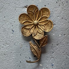 Pair of Vintage Flower Wall Decor Hanging Metal Brass Gold Tone