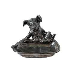 Antique Dog Cast Metal Trinket tray Early 1900s with Turtle heavy ashtray