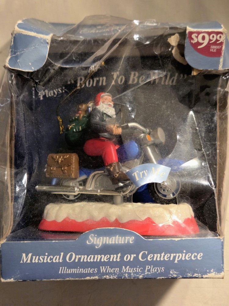 Santa On Motorcycle Musical Ornamental Signature Collection Born To Be Wild Xmas