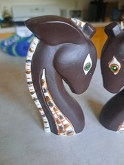MCM Vtg SALT & PEPPER shakers Brown MOSAIC Giraffe Head JAPAN Relco Chess Piece