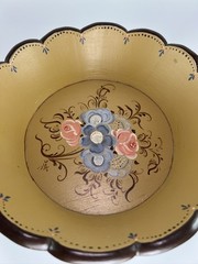 Vintage Norwegian Hand Painted Wood Rosemaling Fruit Bowl Pedestal