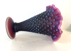 RARE Signed Fenton Deep Plum Satin Finish Hobnail 8″ Trumpet Vase