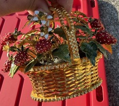 Gorham Jane Hutcheson Brass Basket Fleurs des Siecles Enamel Strawberries