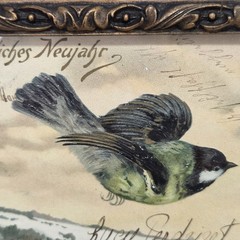 Antique Postcard Embossed Sparrow Bird Carved Wood Frame Wall Art