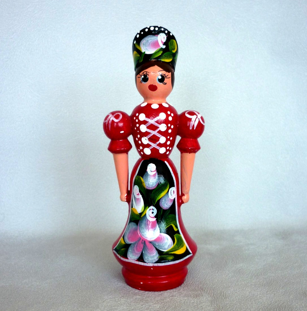 Hungarian Wooden Folk Art Doll Hand Painted Tole Ware Traditional Costume 5″ VGC