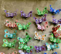 Miniature Nodder Wooden Bobble Head Painted Mexican Folk Art BUTTERFLY 3 pieces