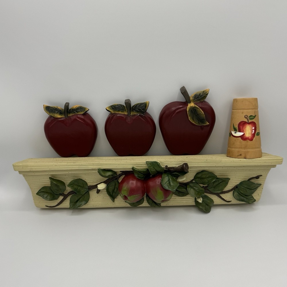 Vintage Apple Kitchen Decor Lot Home Interiors Wall Plaques Shelf Butter Churn