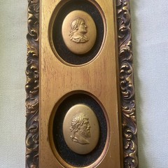 Vintage Framed Double Gold Cameo Reliefs in Ornate Frame Neoclassical Wall Art