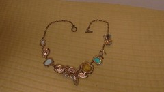 exquisite faux blue sapphire and pearl statement necklace costume in gold tone