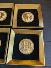 4 Pc Gold And Black Neoclassical Porcelain Wall Plaques Set Square Frame
