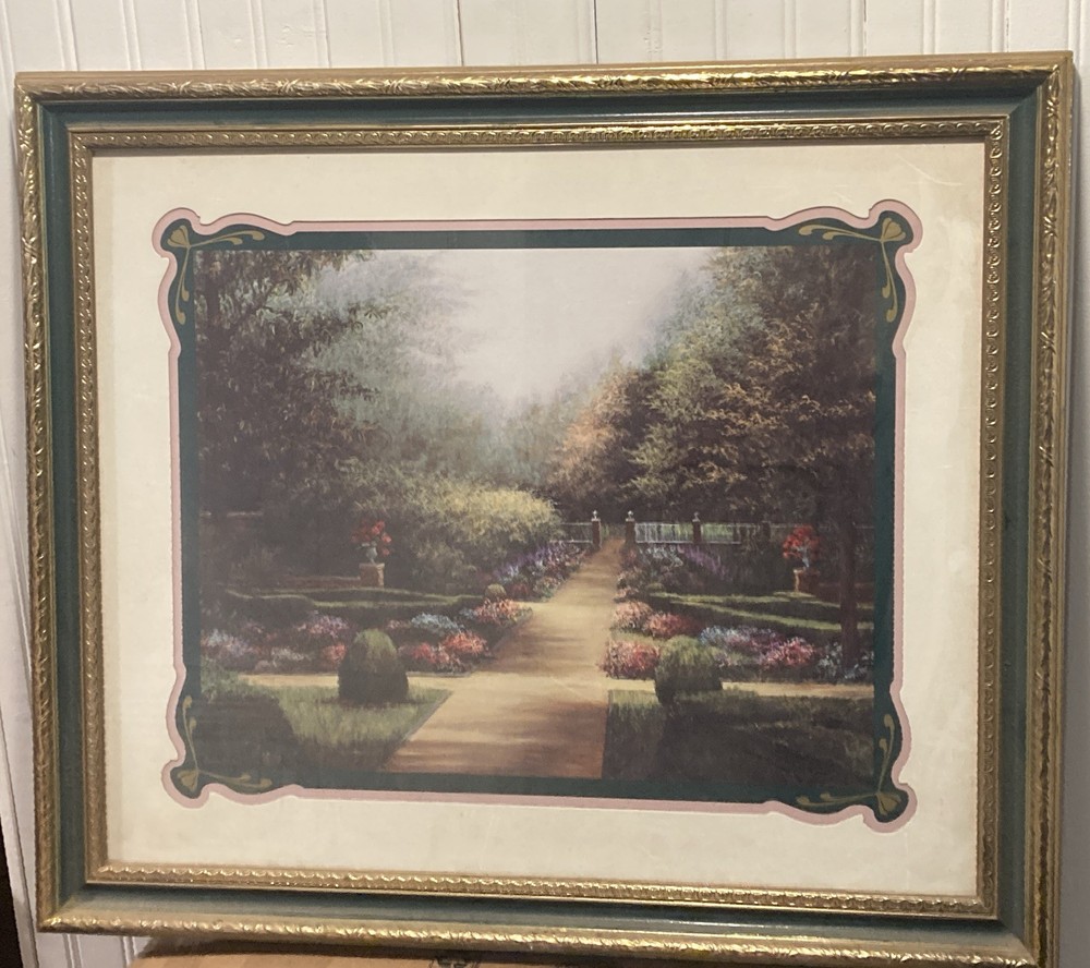 Home Interiors Picture Courtyard Picture Brass Frame Matted 27″x23 NVP